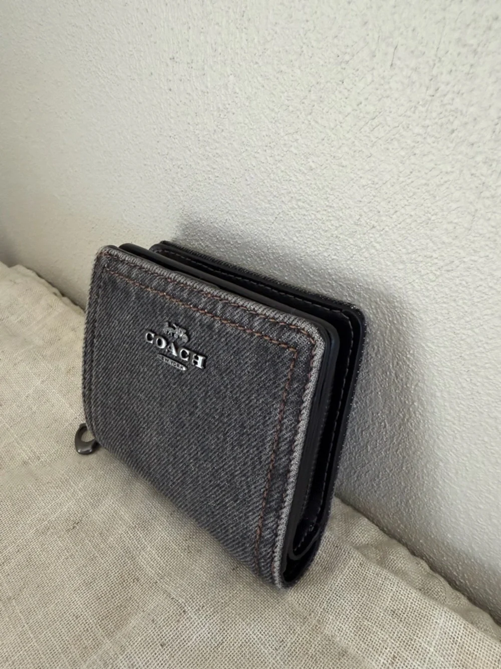 Coach Washed Dark Gray Denim Zip Wallet NWOT - Picture 3 of 12